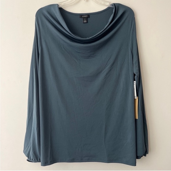NWT Halogen Blouse Long Sleeve Slate Blue Stretch Top - Picture 2 of 5